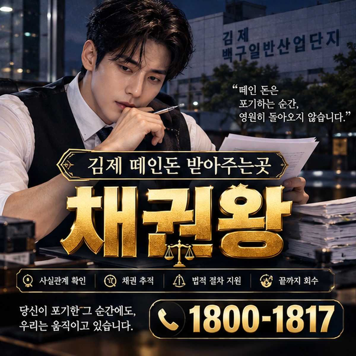 김제 떼인돈 받아주는곳 자료를 검토하는 김실장