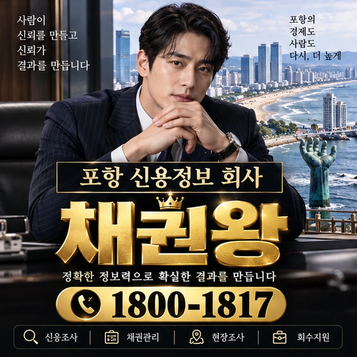 포항 신용정보 회사 자료를 검토하는 김실장