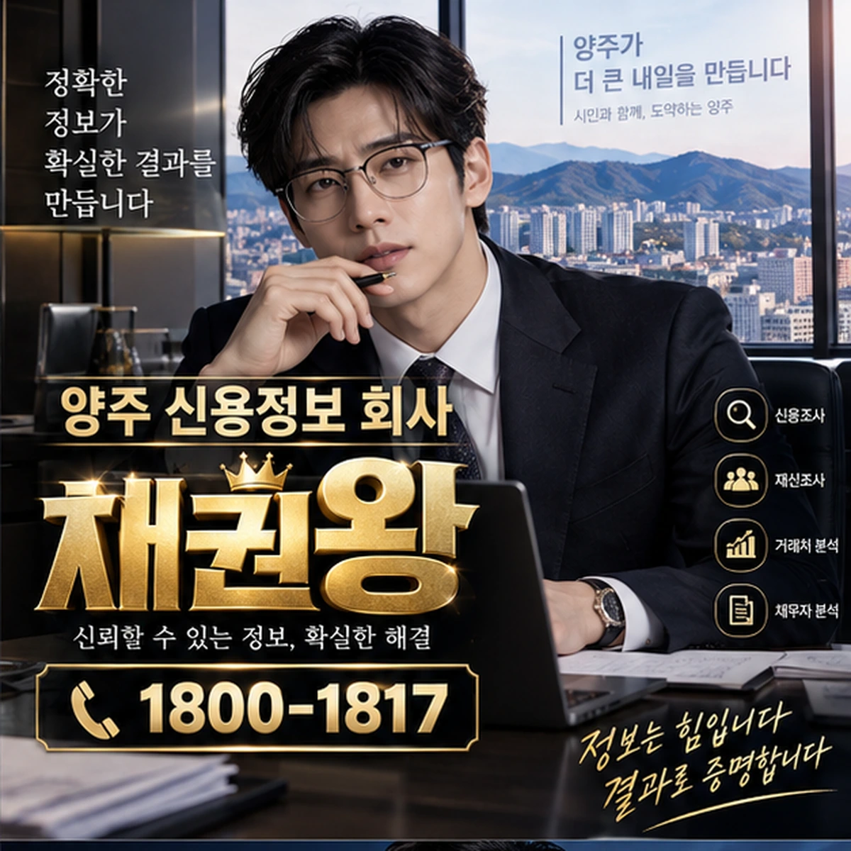 양주 신용정보 회사 자료를 검토하는 김실장